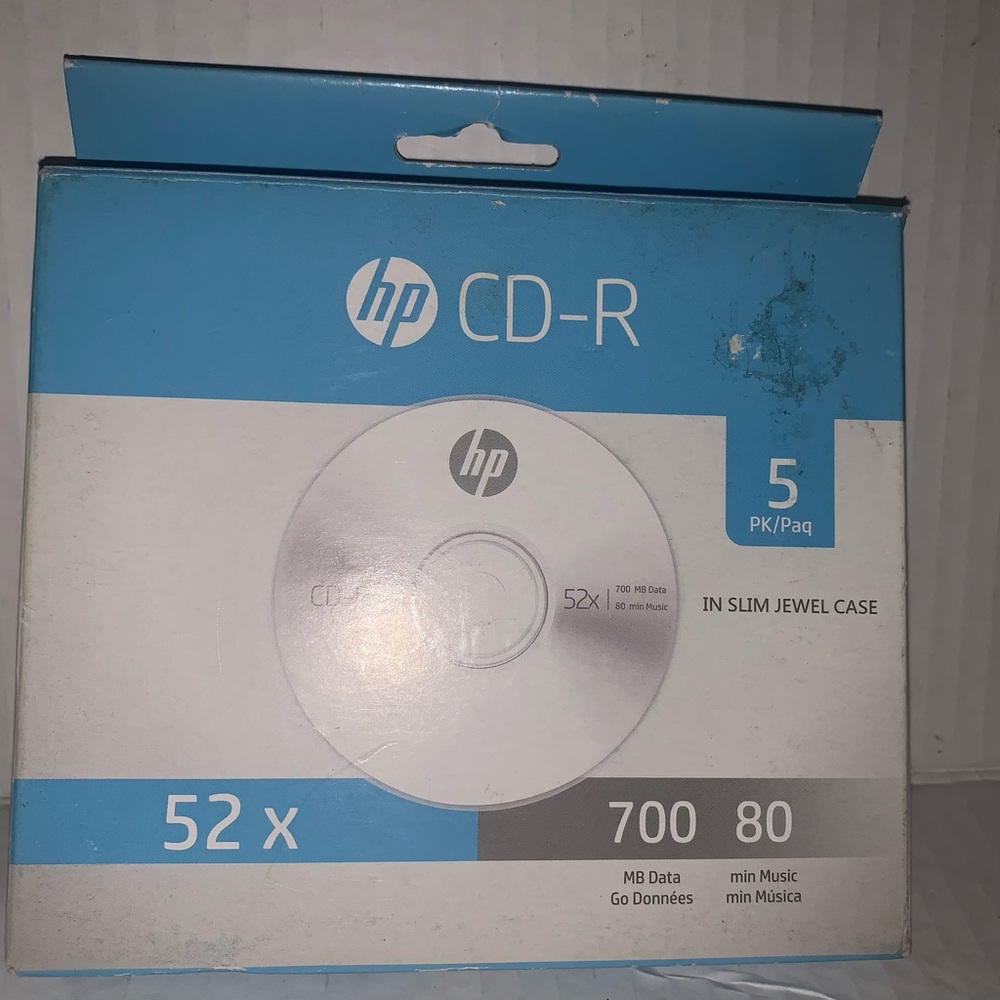 HP CD-R 5 Pack with Blue and White Design